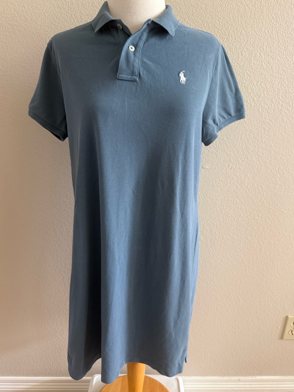 Ralph Lauren Dress Women’s SZ L Blue Polo Shirt Dress Cotton Short Sleeve Pony